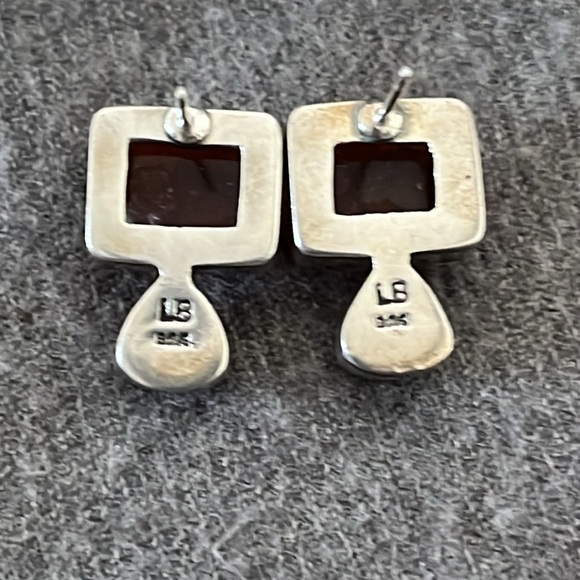 Vintage LB Sterling Amber & Garnet Earrings - Picture 3 of 8